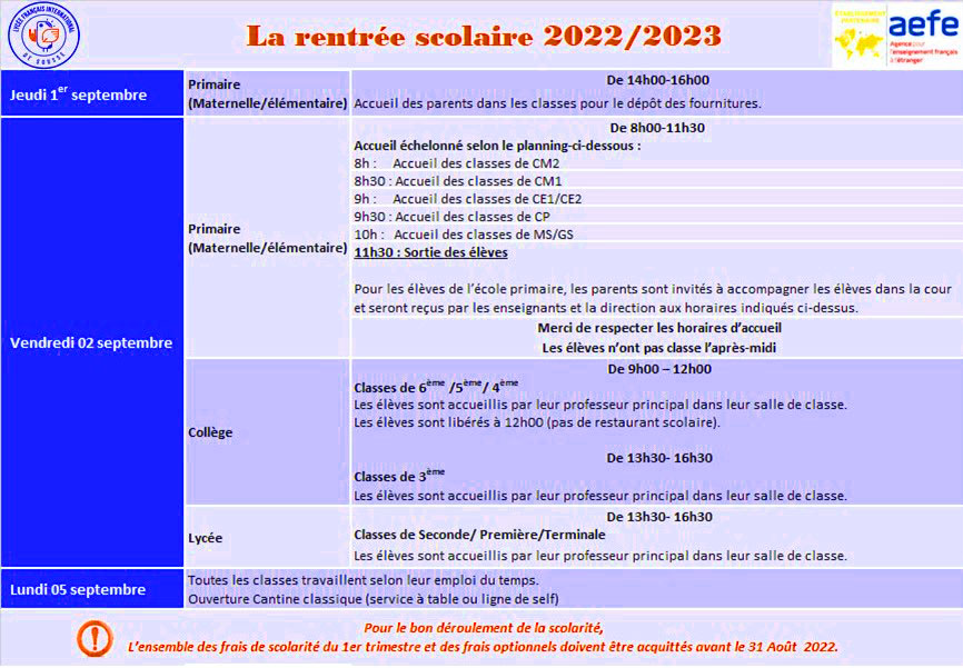Rentrée scolaire 2022-2023