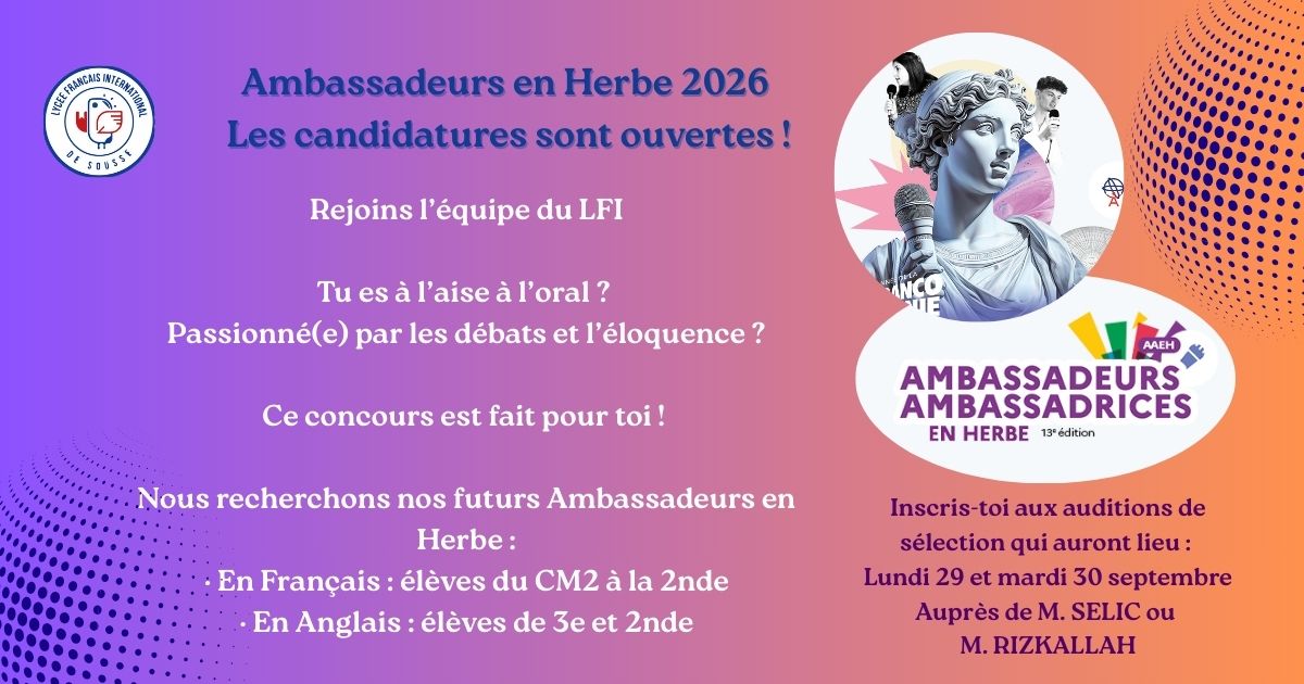 🎤 Ambassadeurs en Herbe 2026 – Les candidatures sont ouvertes !  